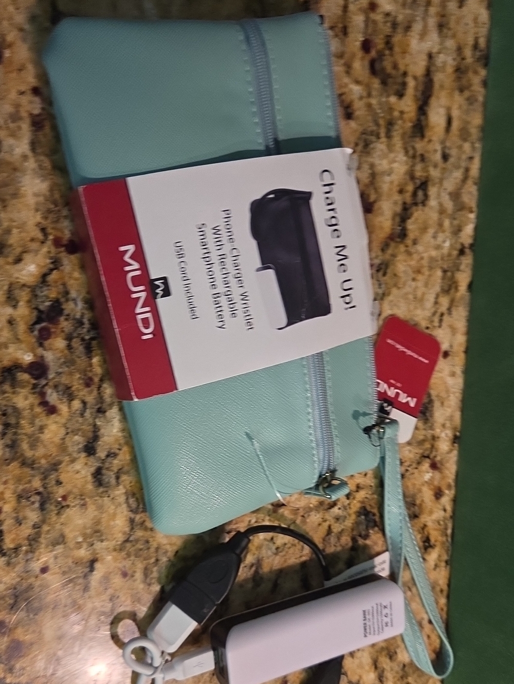 mundi Mint Blue Wristlet Charger Pouch with Detachable Power Bank